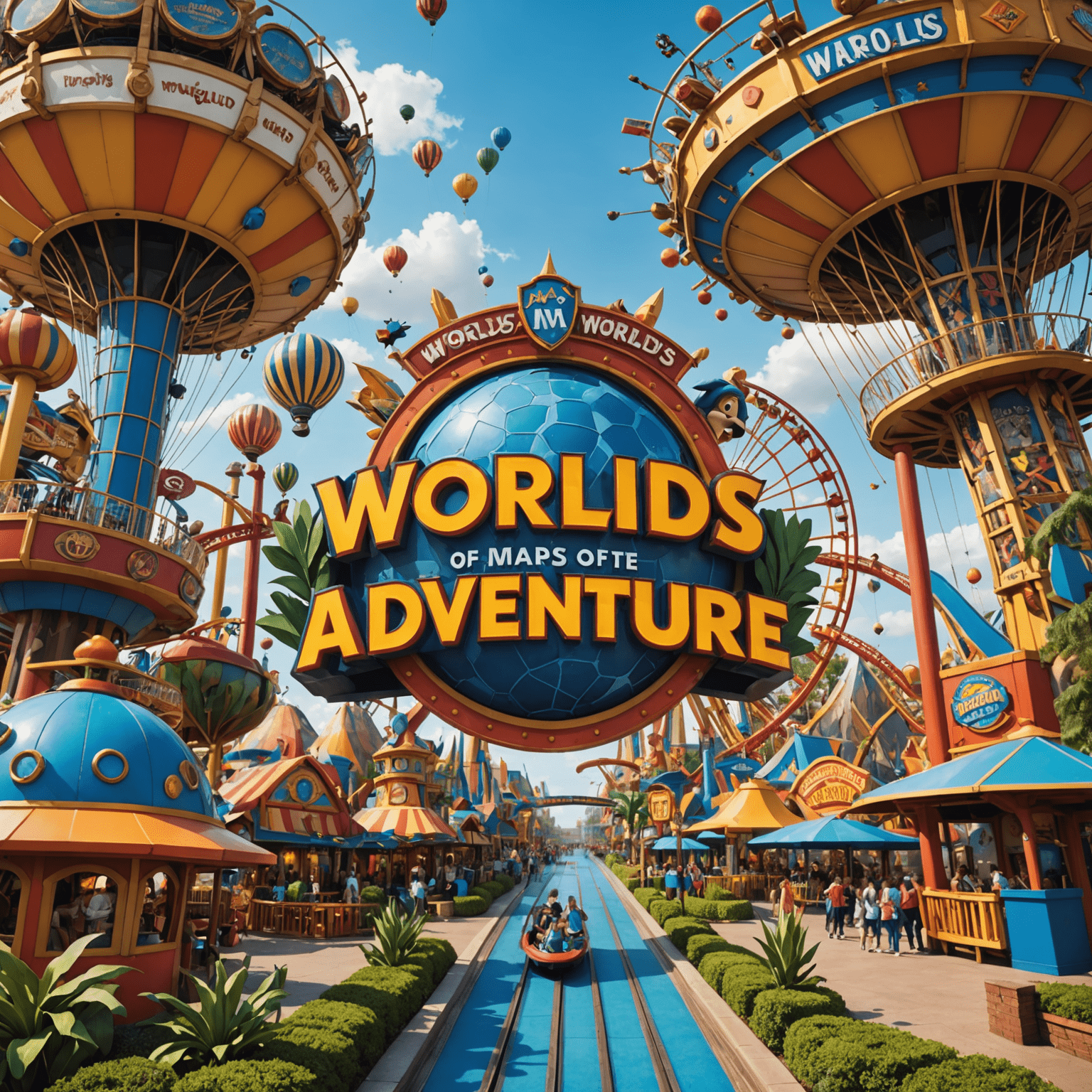 IMG Worlds of Adventure logo featuring vibrant theme park elements and thrilling rides